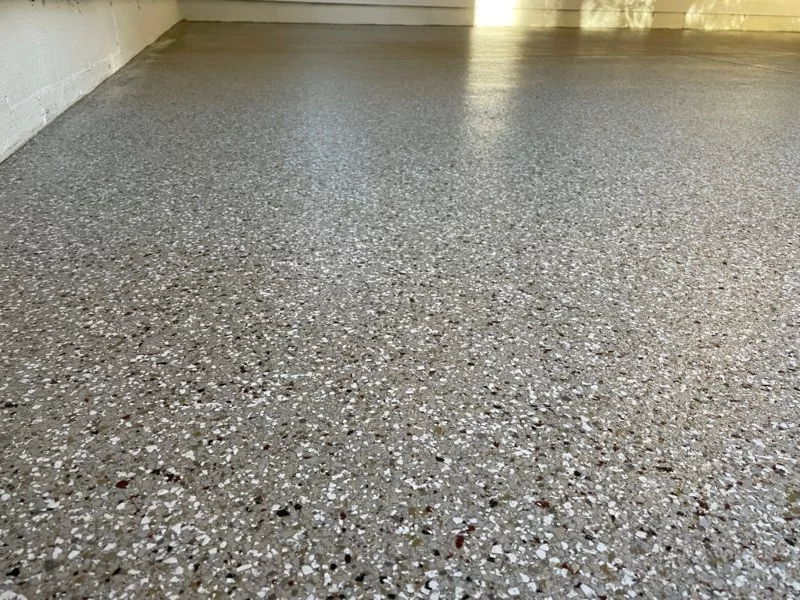 gray garage floor coating with yellow light
